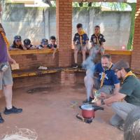DC motor being turned by a Preassure Cooker's steam. We used Butane to heat the water that represented Polluting Shale Gas.