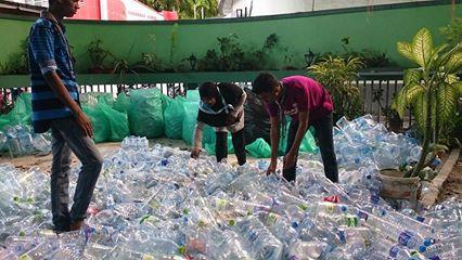 SCOUTS JOIN TOGETHER TO COLLECTION OF EMPTY WATER BOTTLES AFTER WATER CRISIS IN MALE CITY 