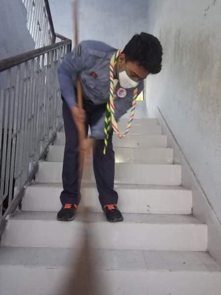 Cleaning The School Campus in "International Peace Day-2020 & Work Shop On SCOUT's Better World Framework" Organised by "Hasan Ali Gov't High School Scout Group,Chandpur.