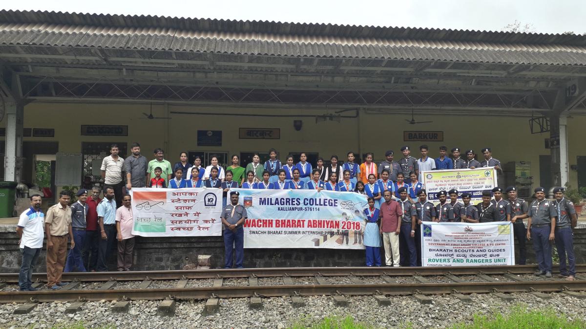 Swachh Bharat cleaning drive at Barkur railway station Udupi district Karnataka India 