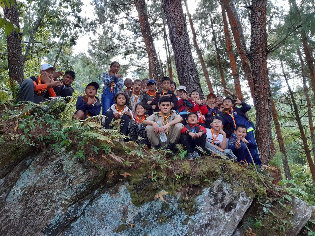 Scout hiking and camping