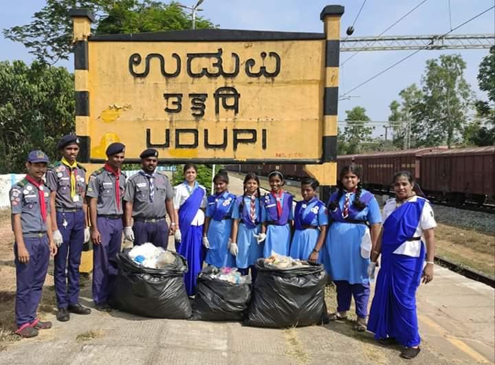 43rd month of Swachh Bharat Cleanliness Drive which held on 23/02/2020 at Indrali Railway Station Udupi .Karnataka. India.
