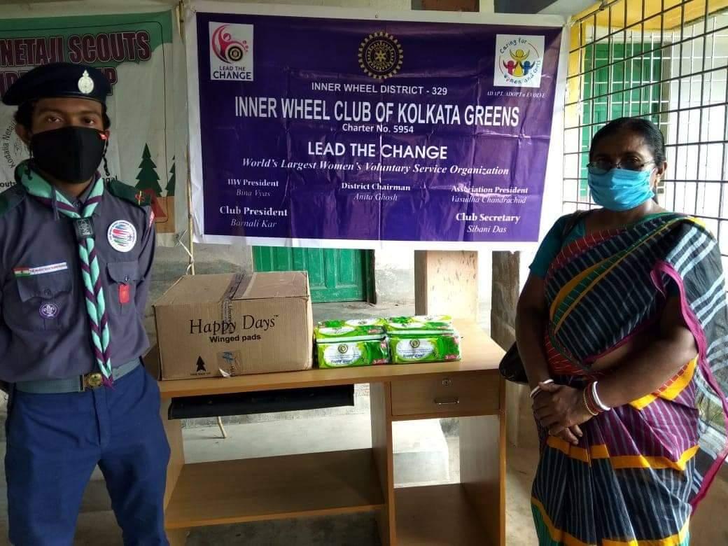 Distributing Sanitary Napkins and Hand Sanitizers among the Girl students of MSKs of Falta Block, West Bengal, India