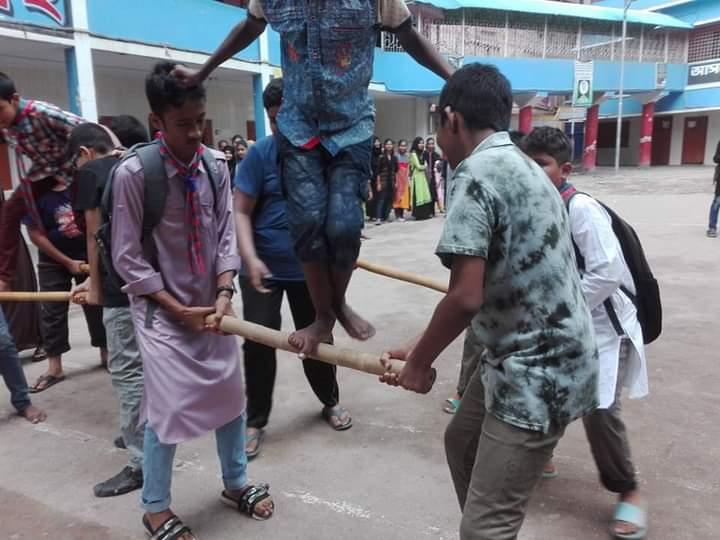 Playing with bamboo sticks