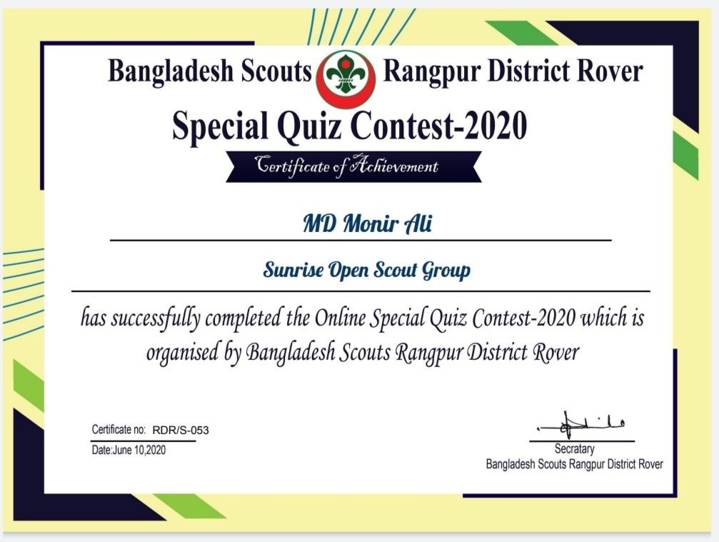 Bangladesh Scouts Rangpur District Rover Special Quiz Contest-2020
