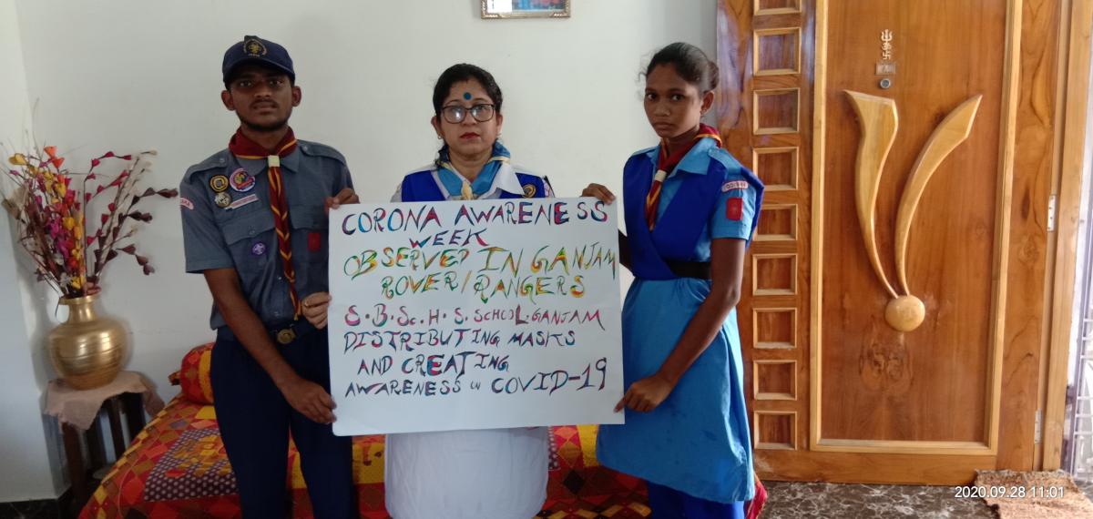 ##day2##corona free week observation in our district Ganjam ##distributing and creating awareness on use of mask ##handwash demonstration ##awareness through posters and flyers ##rover rangers unit leader involved ##s. b. sc. h. s. school konisi ganjam ##