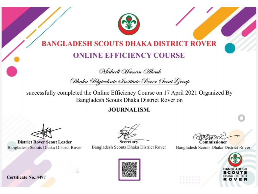 Certificate of "Journalism" 