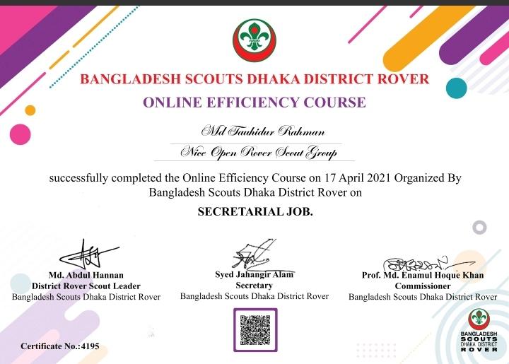 Online Efficiency Course by Bangladesh Scouts Dhaka District Rover on