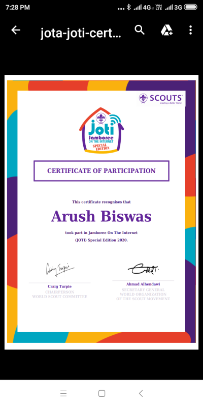 Certificate of Appreciation....JotaJoti Special Edition 2020. #sankalp #sankalpforbeautifulworld #bsgindia #stayhomestaysafe #challenge