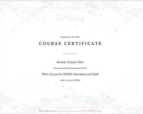 Particiating in WOSM's SAFE FROM HARM Course As A Volunteer.