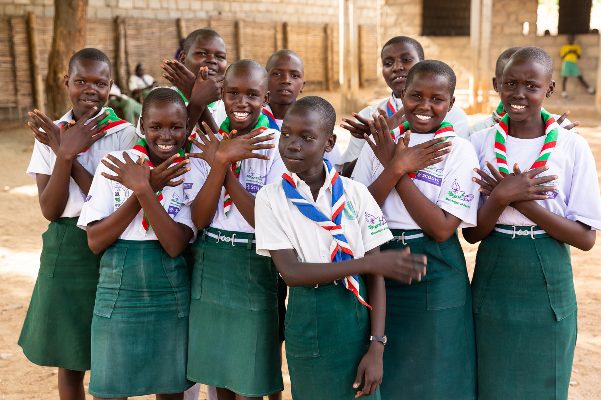 Messengers of Peace Scouts in South Sudan pose for a photo