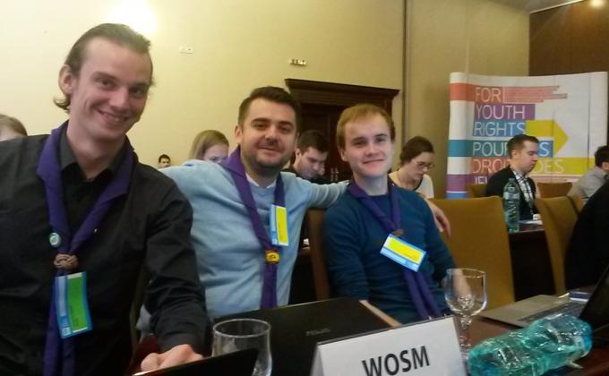 WOSM Europe's external representatives attending the General Assembly of the European Youth Forum to promote the vision of scouting in Europe.