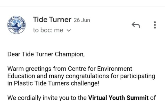 Debasish Mohanty invitation for national youth summit plastic Tide Turner