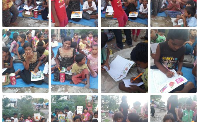 Mop rinku tomar to work in poor childs to teach, playing ,games and food 