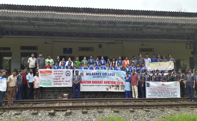 Swachh Bharat cleaning drive at Barkur railway station Udupi district Karnataka India 