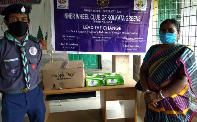 Distributing Sanitary Napkins and Hand Sanitizers among the Girl students of MSKs of Falta Block, West Bengal, India