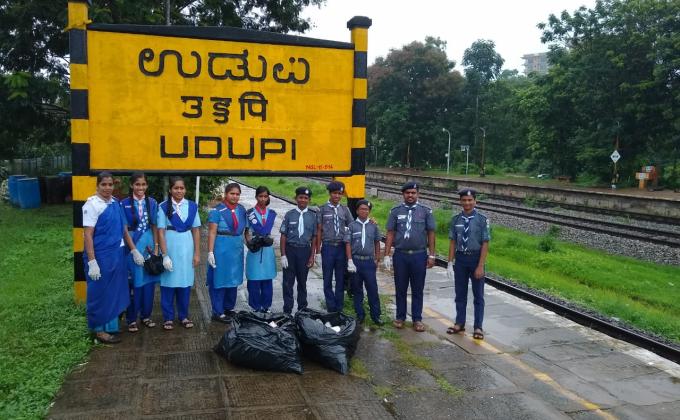 26th month of Swacch Bharath cleanliness drive by The Bharath Scouts and Guides , Udupi , Karnataka, India.