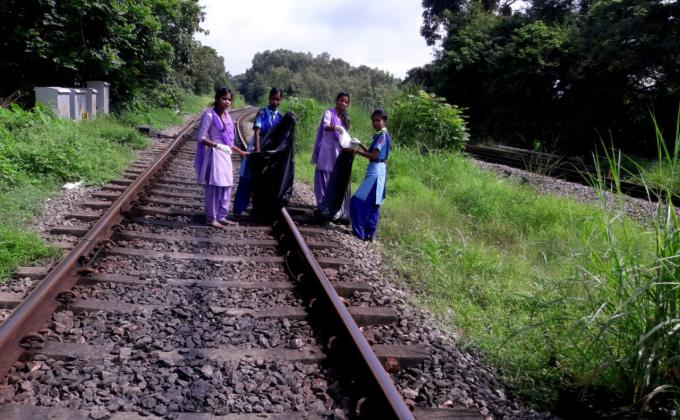28th month of Swachh Bharat Cleanliness Drive Indrali Railway Station Udupi .Karnataka. India.