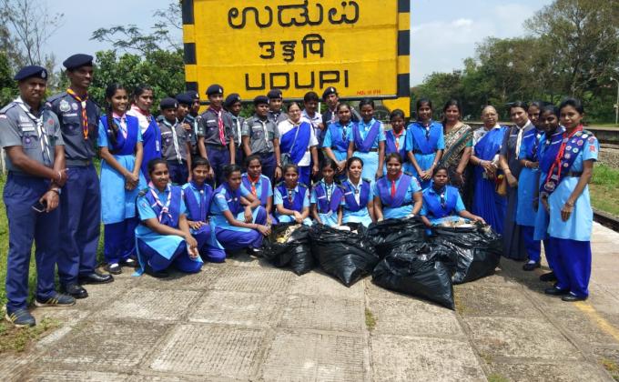 Swachh Bharat Railway Station Cleanliness Drive Service Project at Indrali railway station by the Bharat scouts and guides Udupi district association,  Karnataka ,India. From 26th may 2016 to 2nd October 2018.