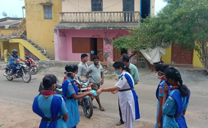 ##distributing and creating awareness on use of mask##handwash##distributingsoap## 