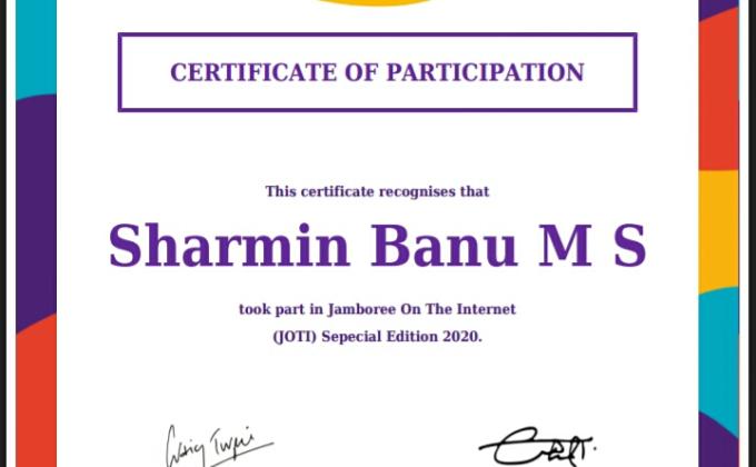 "JOTI SPECIAL EDITION  2020" :[(D) DIGITAL SCOUTING AND GUIDING] : Project Sankalp : Challenge (1): Bharat Scouts and Guides District Association Udupi. Karnataka State, India.