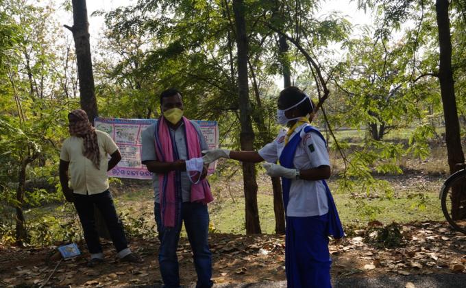 Distributing Masks by Rovers & Rangers of Bargaon ITI Unit, Odisha State Bharat Scouts & Guides