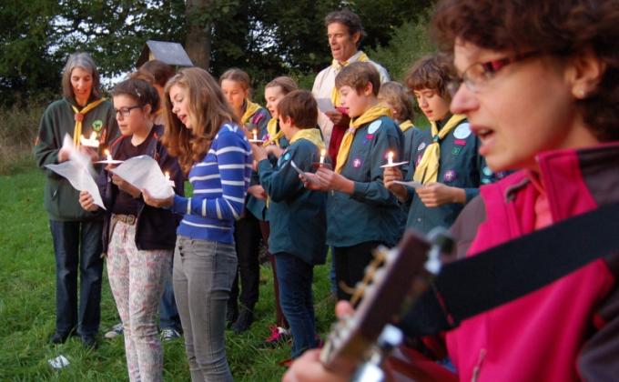 Peace Pole planted by scouts in Kirkbymoorside, UK