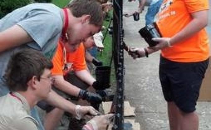 Scouts from Troop B341 out of the Crossroads of America Council in Indiana give back to the Community