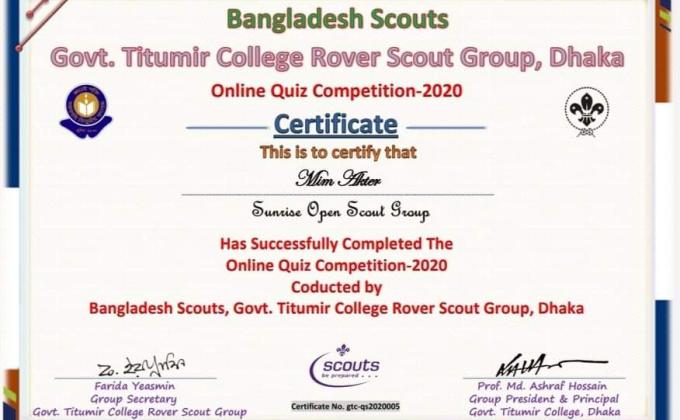 গভমেন্ট তিতুমীর কলেজ রোভার স্কাউট গ্রুপ অনলাইন কুইজ কম্পিটিশন  