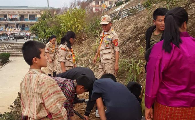 Cleaning at school campus  